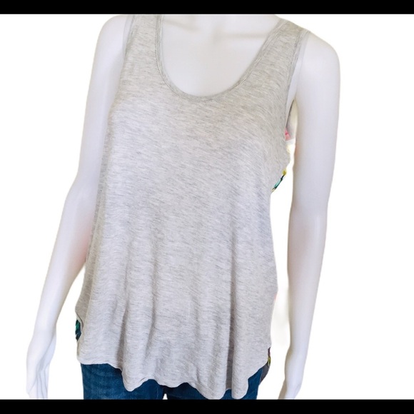MERONA Floral Mixed Media Sleeveless Tank/Top With Scoop Neck Grey Size Small - Picture 8 of 15